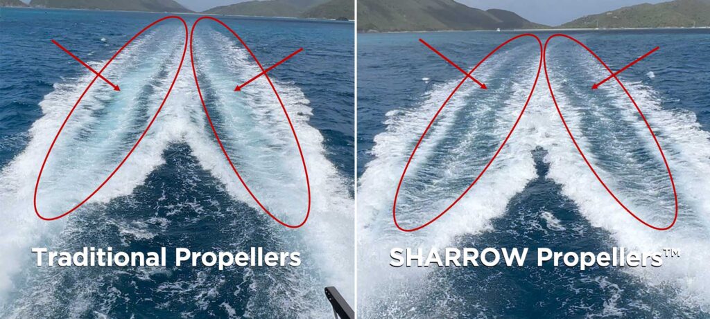 Sharrow propeller cutting through the water