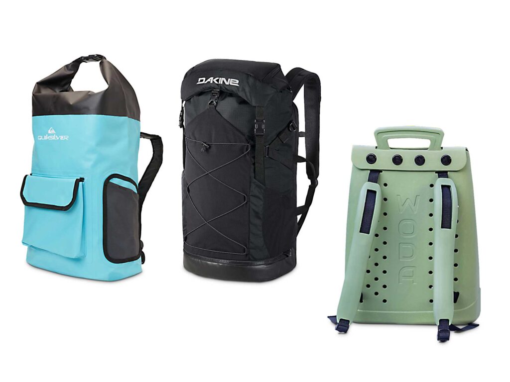 Collection of backpacks for boaters