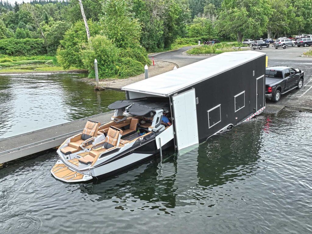 Shield Trailer with a wake sports boat