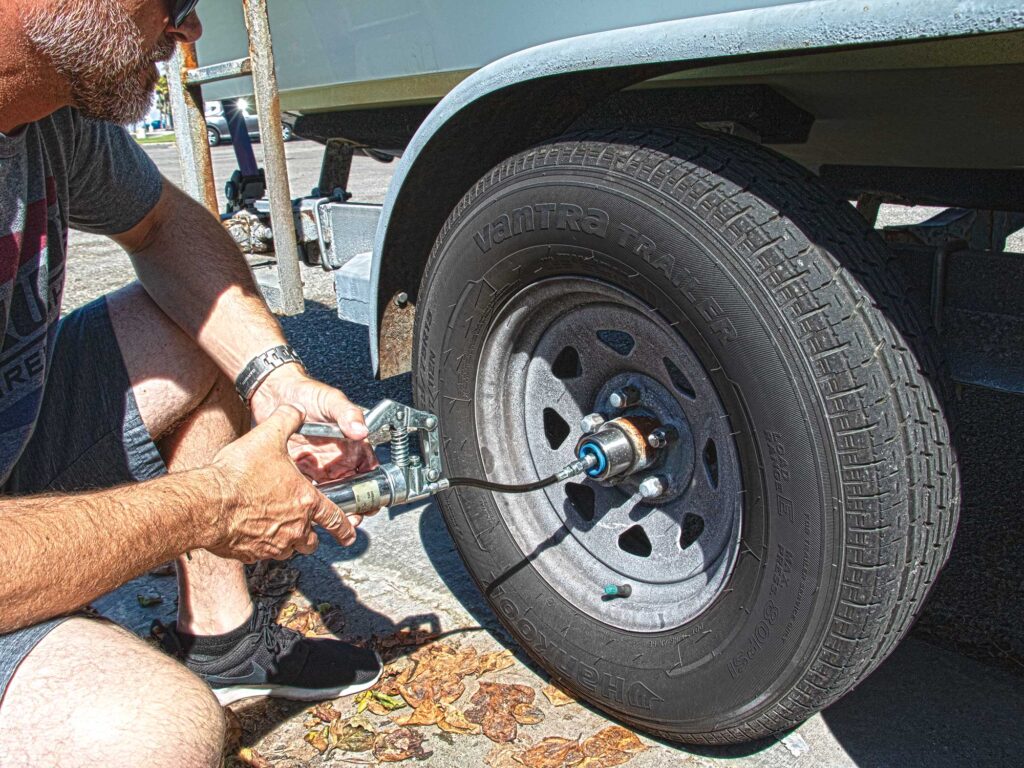 Working on a trailer tire