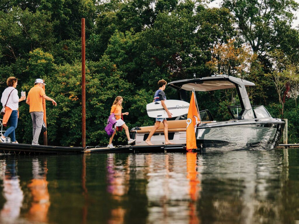 Heading out to tailgate by boat