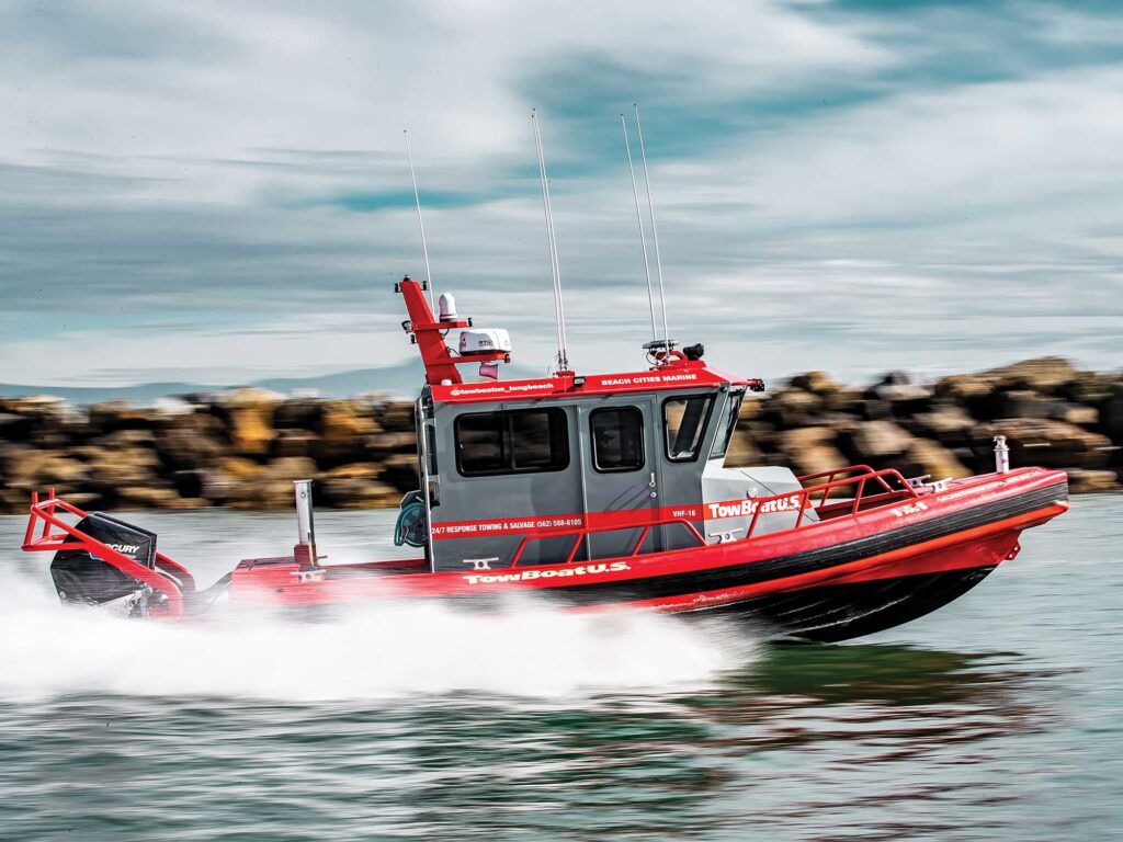 Tow boat outfitted with safety gear