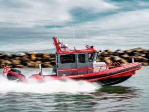 Tow boat outfitted with safety gear