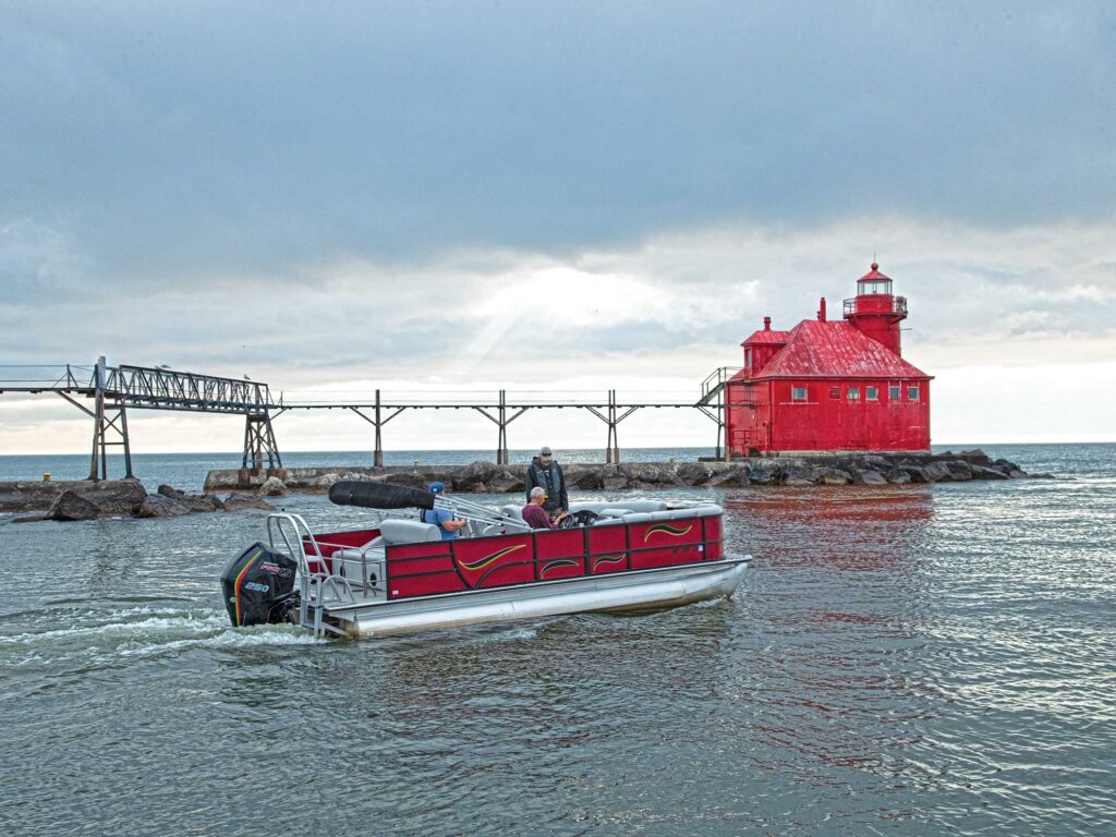 Pontoon boaters headed out on Lake Michigan