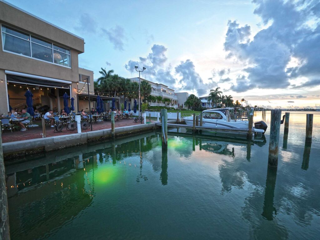 Beneteau Antares 8 docked at night