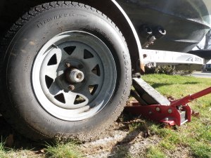 Boat trailer on a jack