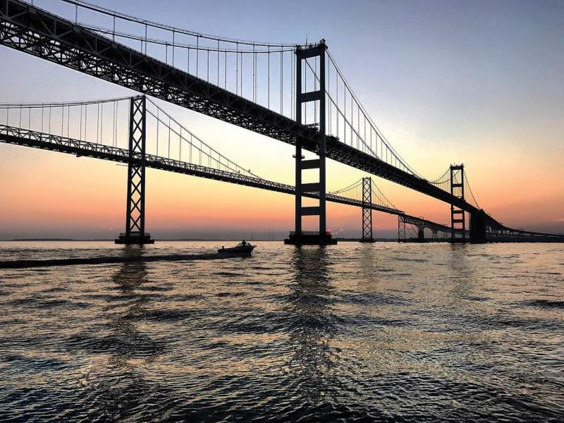 Boating at sunset on Chesapeake Bay