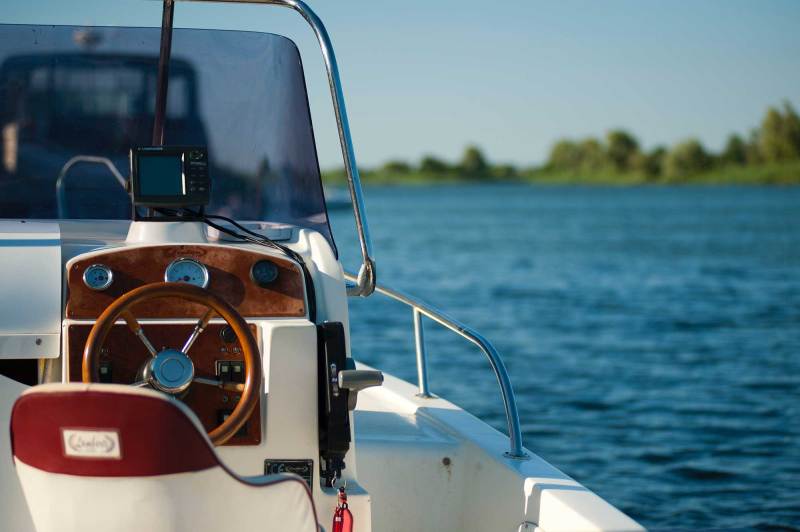 Looking at the helm of a boat