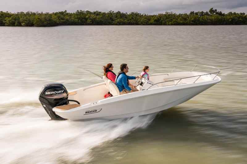 Boston Whaler running across the bay