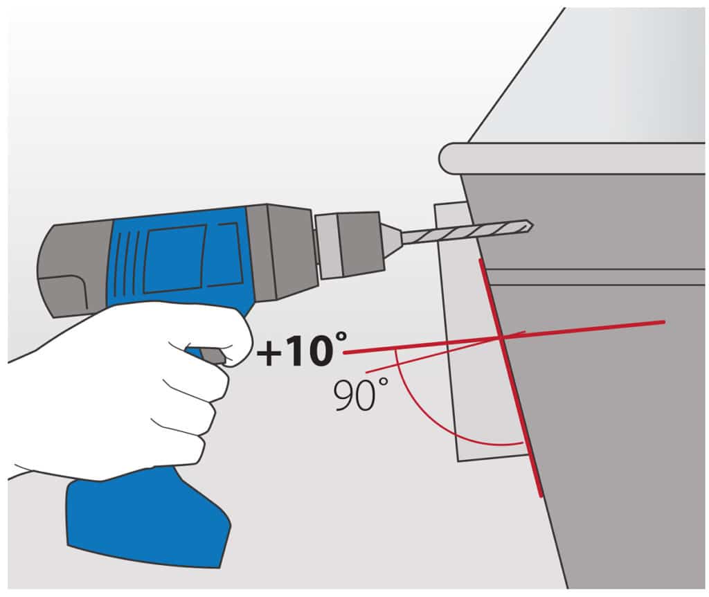Drill angled mounting holes