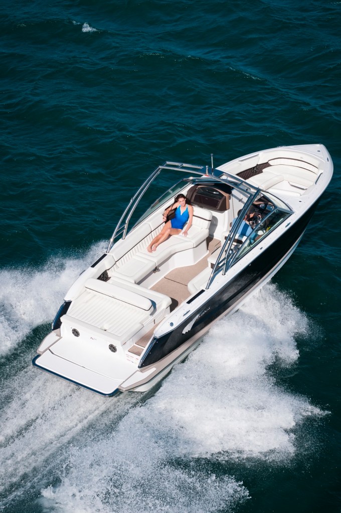 April was photographed onboard the Cobalt A28.