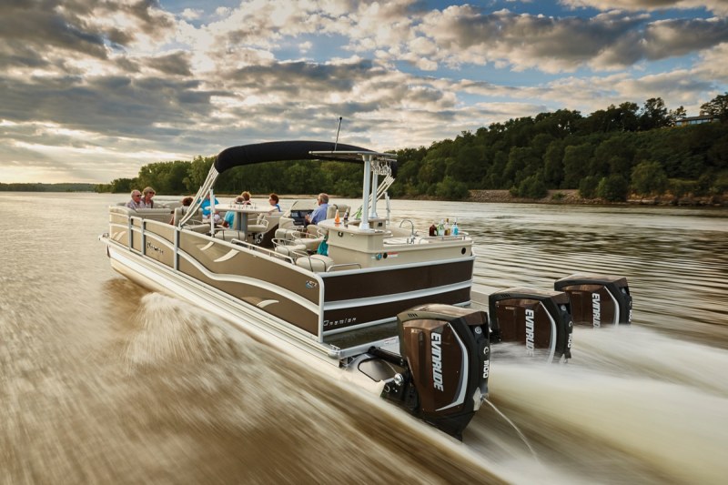 Our test model sported triple 300 hp Evinrude E-TEC G2 outboards and topped out at 63.4 mph.