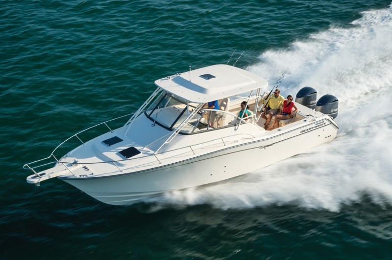 LOA: 35'10"
Beam: 11'7"
Draft: 2'1" (motors up)
Displacement (approx.): 10,840 lb. (plus engines)
Transom Deadrise: 19 degrees
Bridge Clearance: 9'10"
Max Cabin Headroom: 6'2.5"
Fuel Capacity: 331 gal.
Water Capacity: 44 gal.
Max Horsepower: 700
Available Power: Yamaha outboards to 750 hp
More Information: gradywhite.com