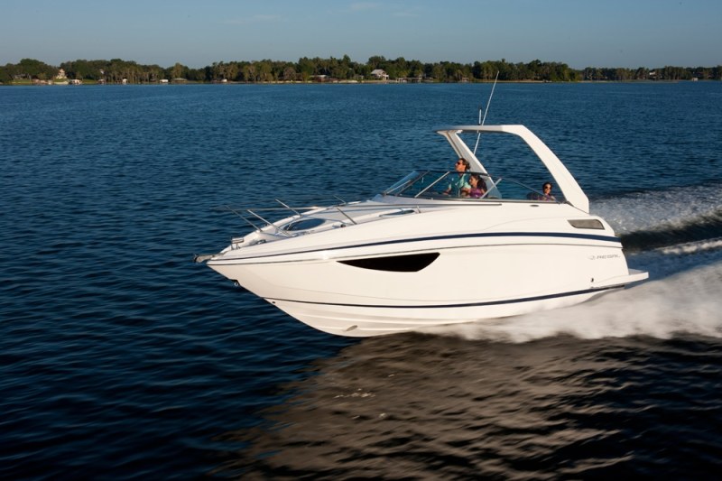 LOA: 28'10"
Beam: 8'6"
Draft: 3'0"
Displacement(approx): 7,585 lb.
Transom Deadrise: 18 degrees
Bridge Clearance: 9'9"
Max Cabin Headroom: 6'0"
Fuel Capacity: 72 gal.
Water Capacity: 20 gal.
Max Horsepower: 300
Available Power: Mercury or Volvo gasoline sterndrive to 300 hp