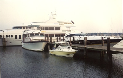 Size really doesn't matter: I cruised this Scout 242 Abaco all over the Northeast. Here we are at Vineyard Haven, Martha's Vineyard.