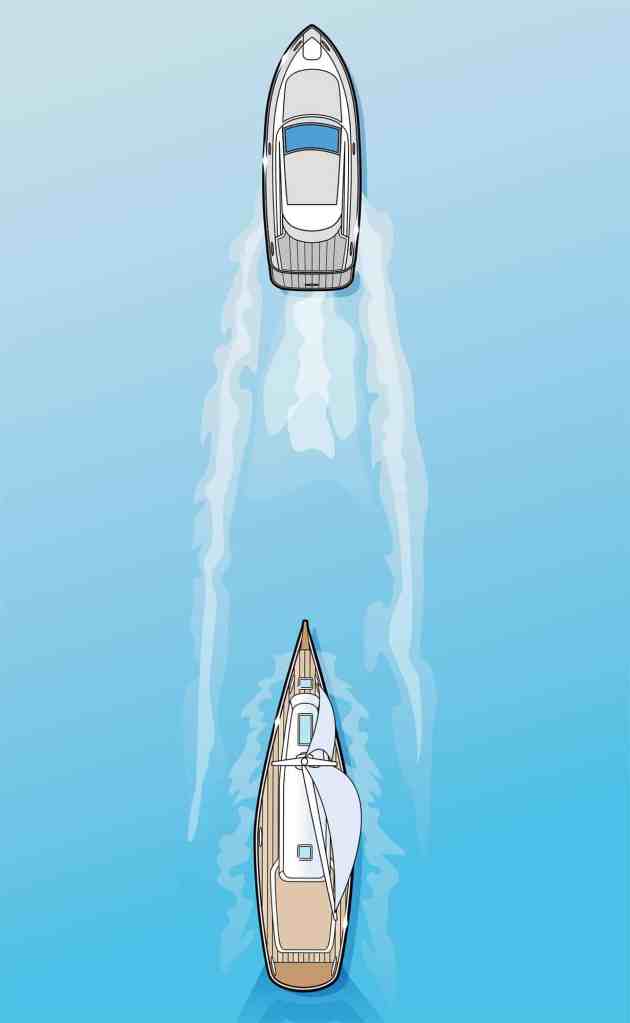 Sailboat overtaking powerboat
