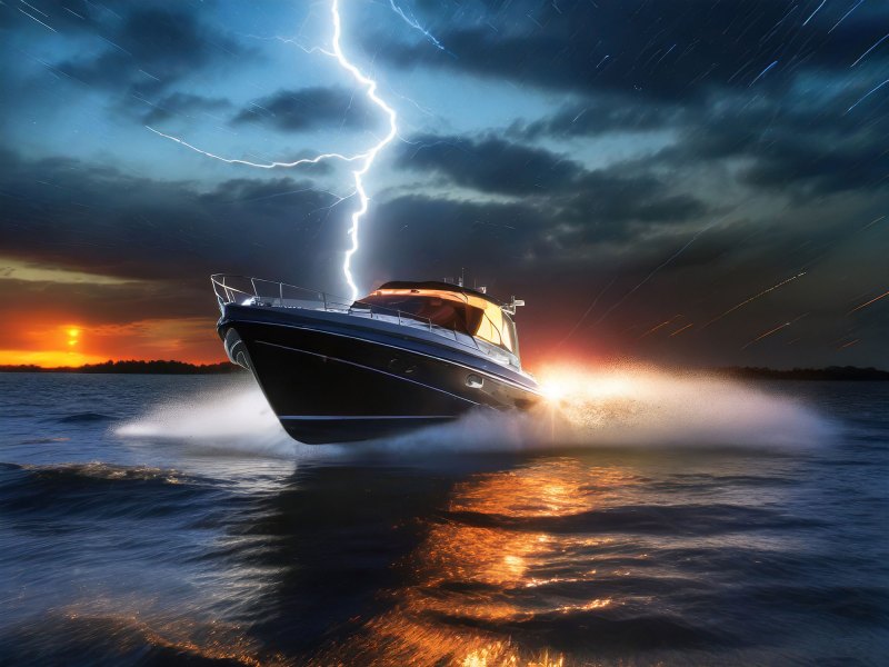 Lightning storm around boat