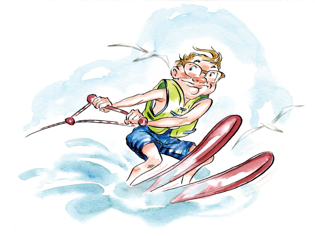Young skier on the water