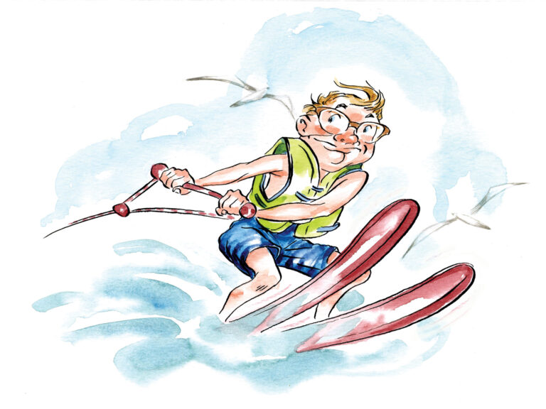 Young skier on the water