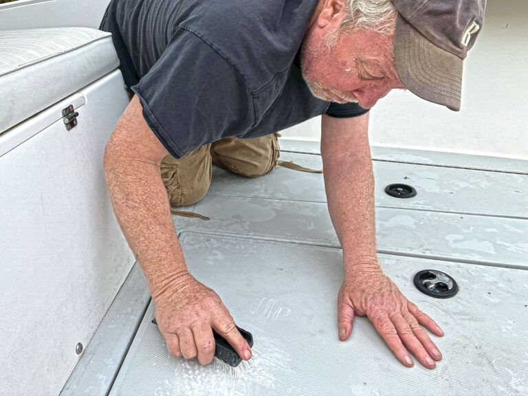 Scrubbing a nonskid surface on a boat