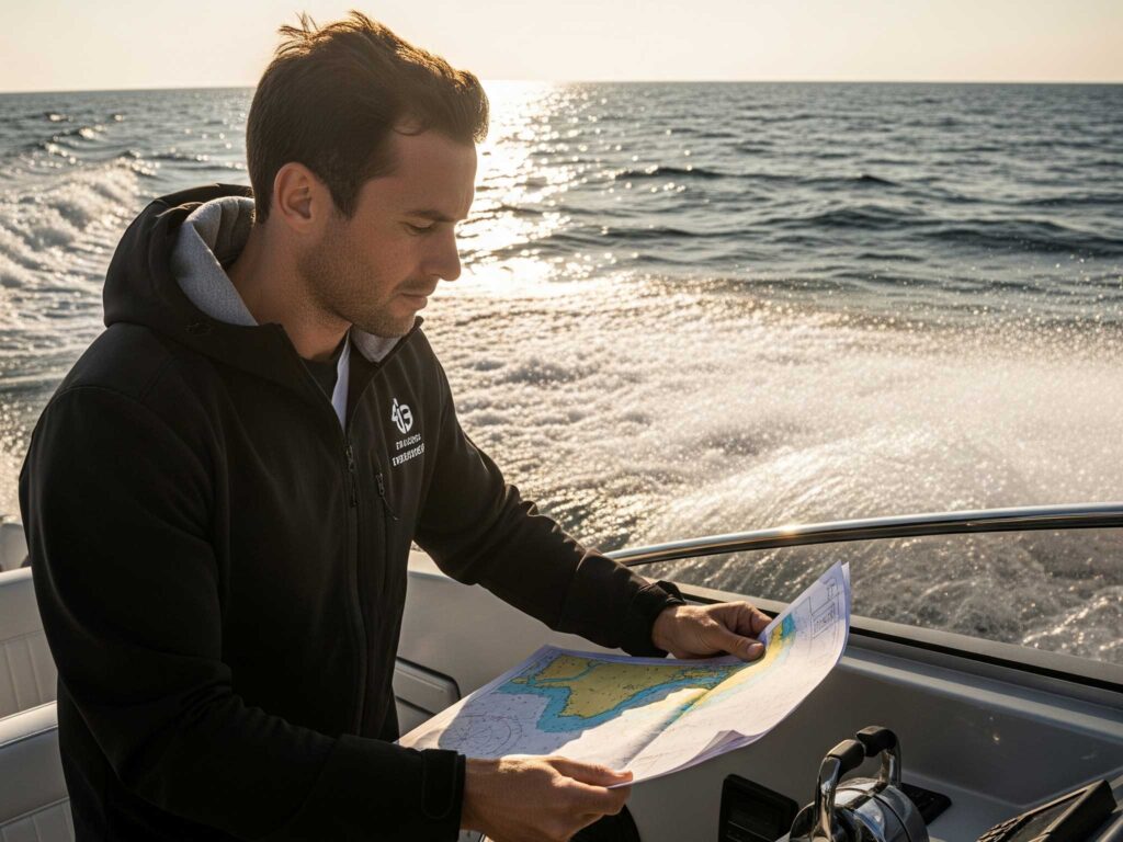 Boater using paper charts