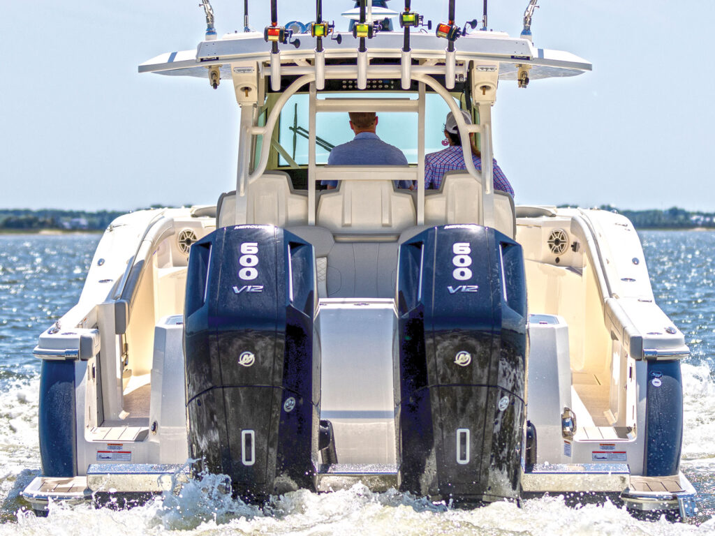 Twin Mercury V-12 outboard with the Fathom system