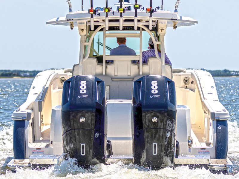 Twin Mercury V-12 outboard with the Fathom system