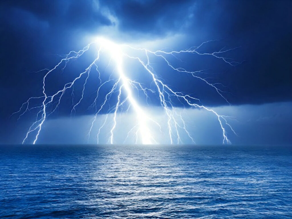 Lightning striking the water