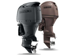Suzuki and Yamaha outboards in different colors