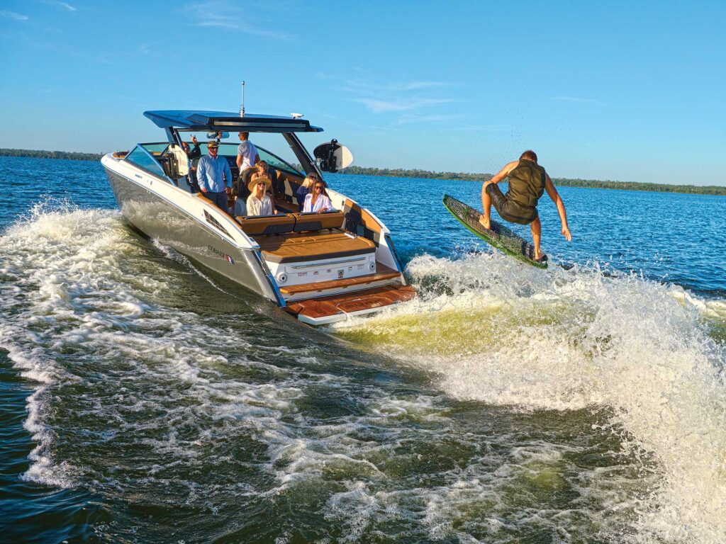 Cobalt dayboat out wakesurfing