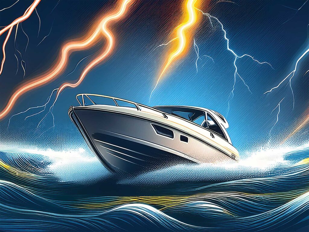 Boat heading out in a storm