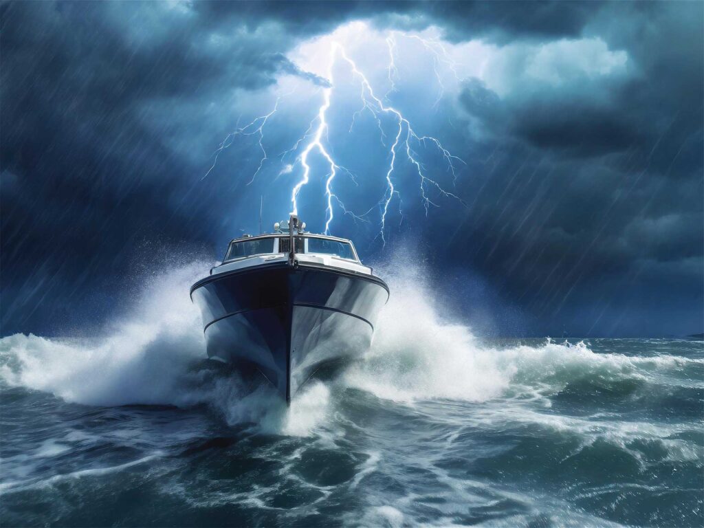 Boat running in a thunderstorm