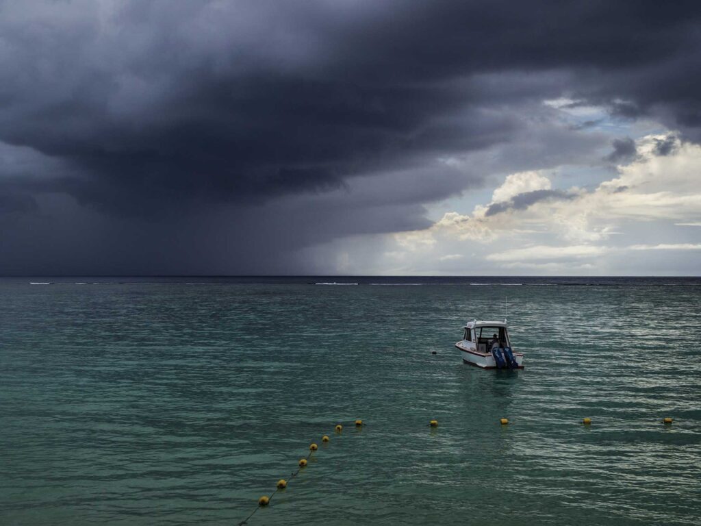 Boat on the water during a storm