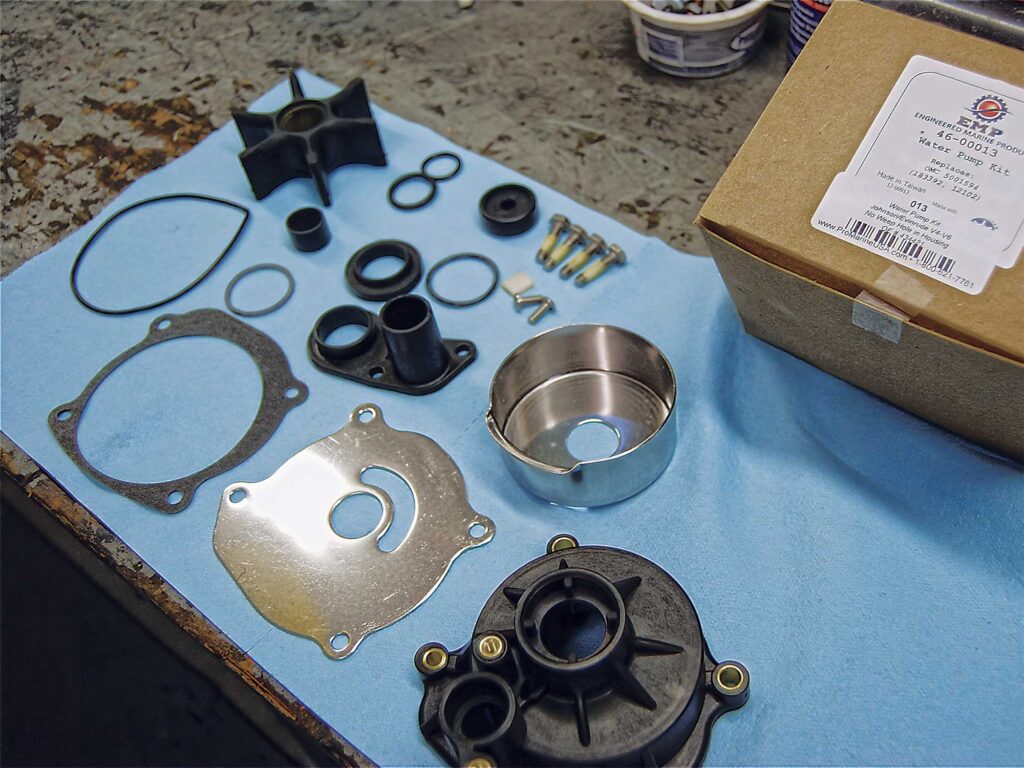 Various parts of an outboard water pump