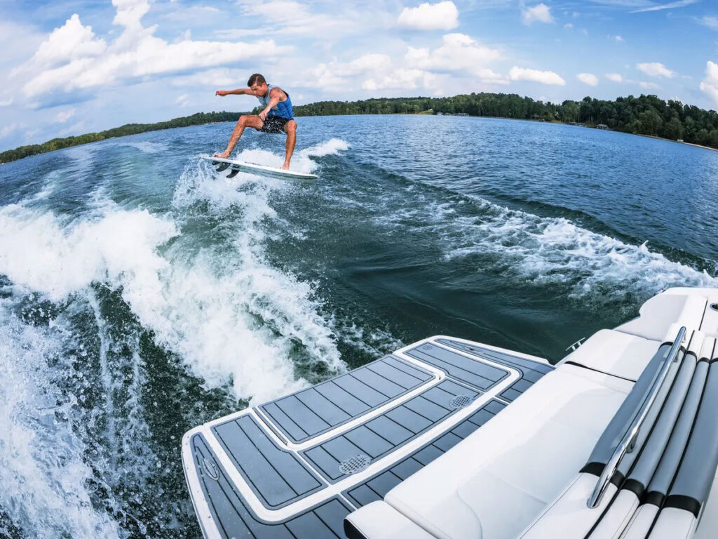 Wakesurfing using a Volvo Penta joystick