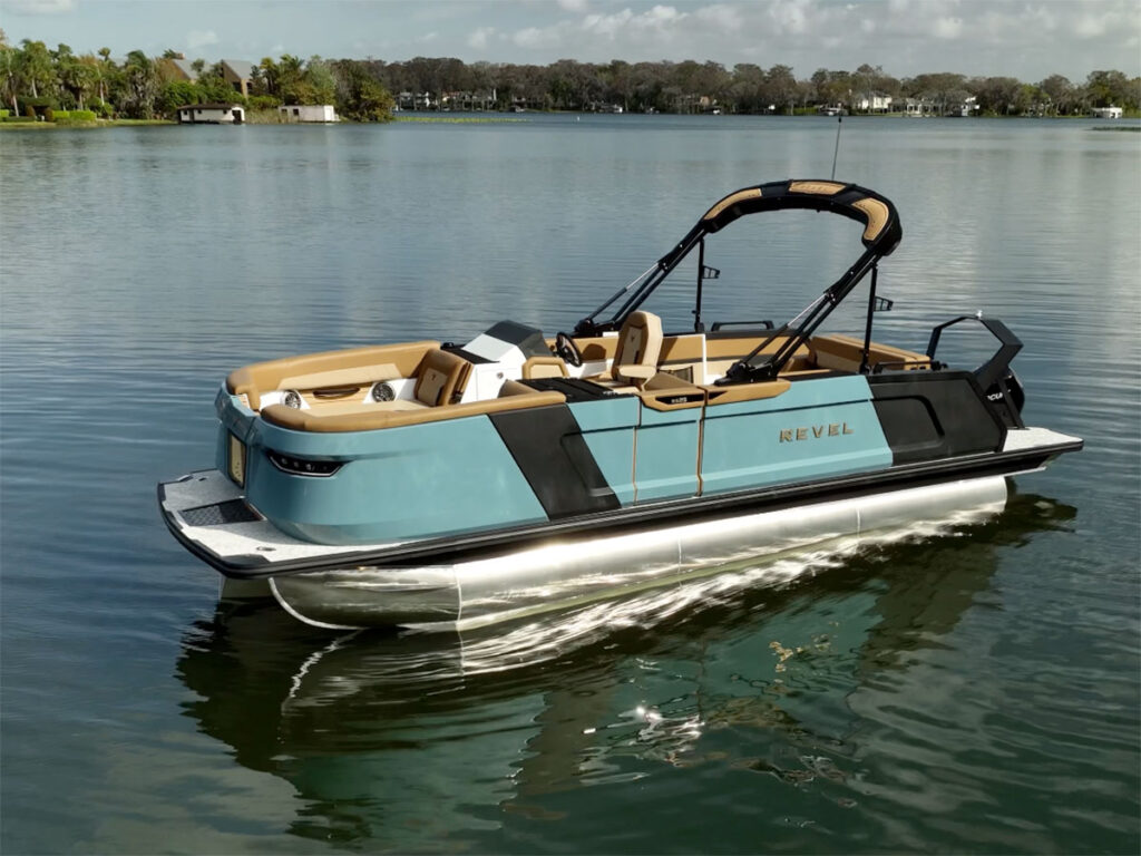 Revel Boats pontoon on the lake
