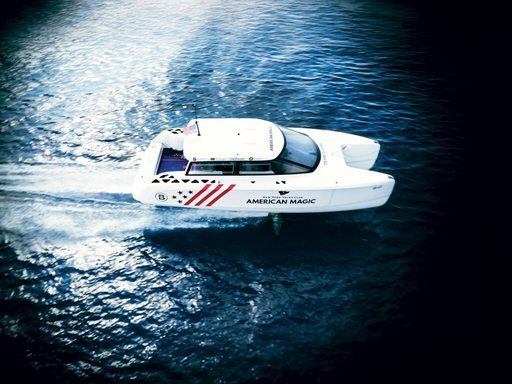 American Magic running on the ocean
