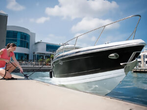Tying up a boat at the dock