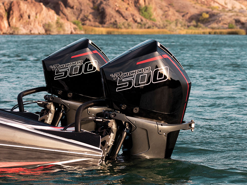 Mercury Racing 500R outboards on a boat