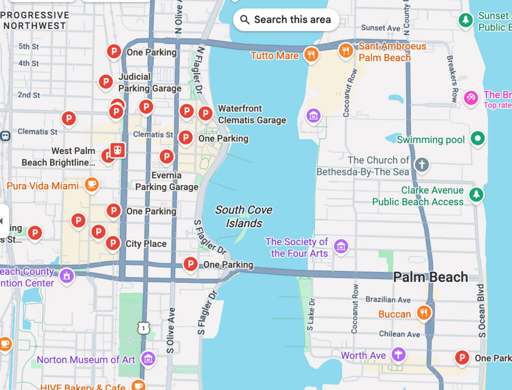 Google Maps locations for Palm Beach