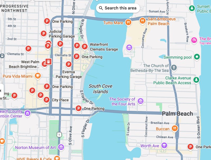 Google Maps locations for Palm Beach
