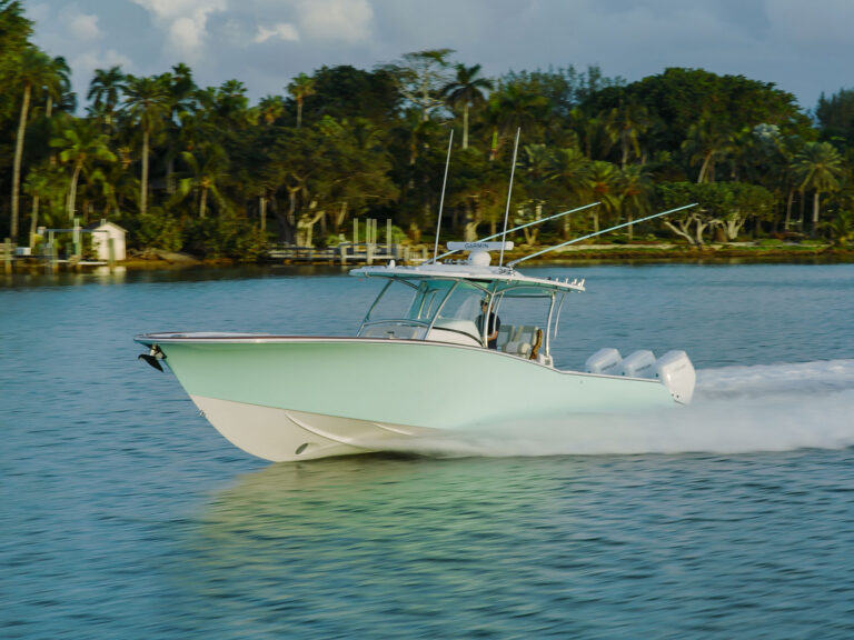 Mag Bay 38 Center Console on the river