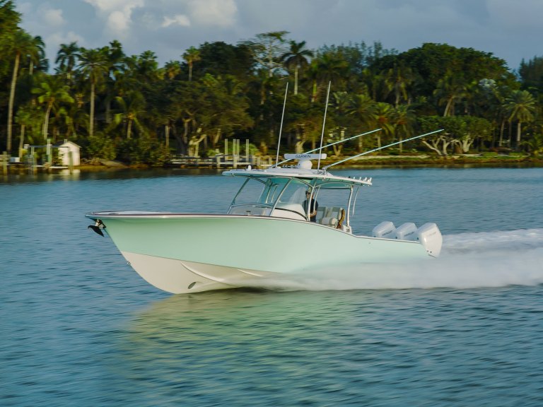 Mag Bay 38 Center Console on the river