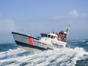 47-foot Motor Lifeboat (MLB) heading out through the waves