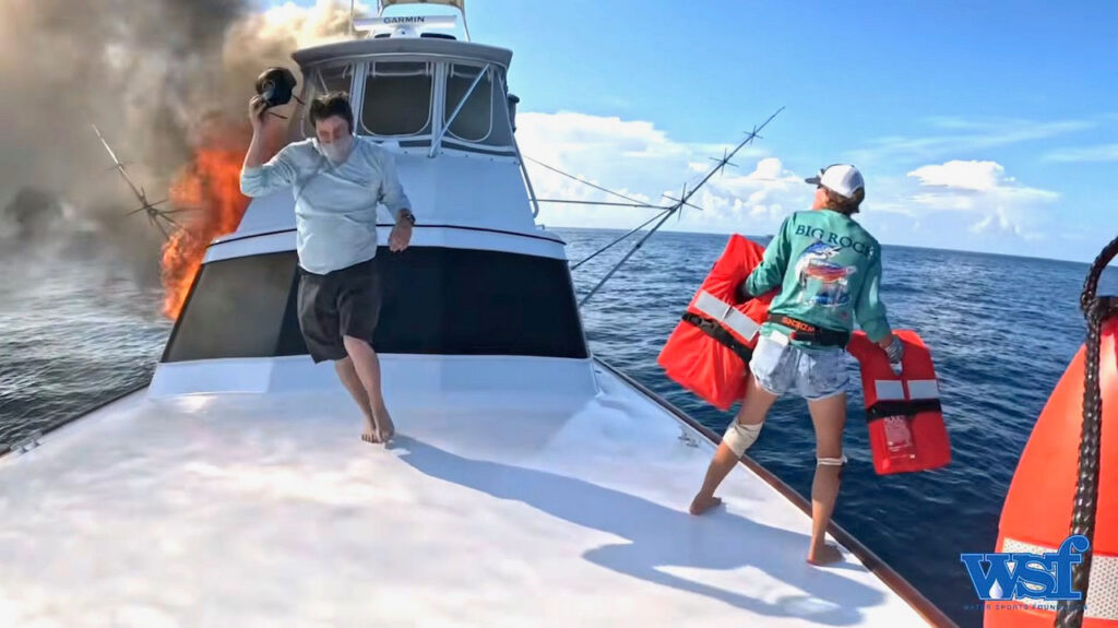 Sportfishing boat on fire