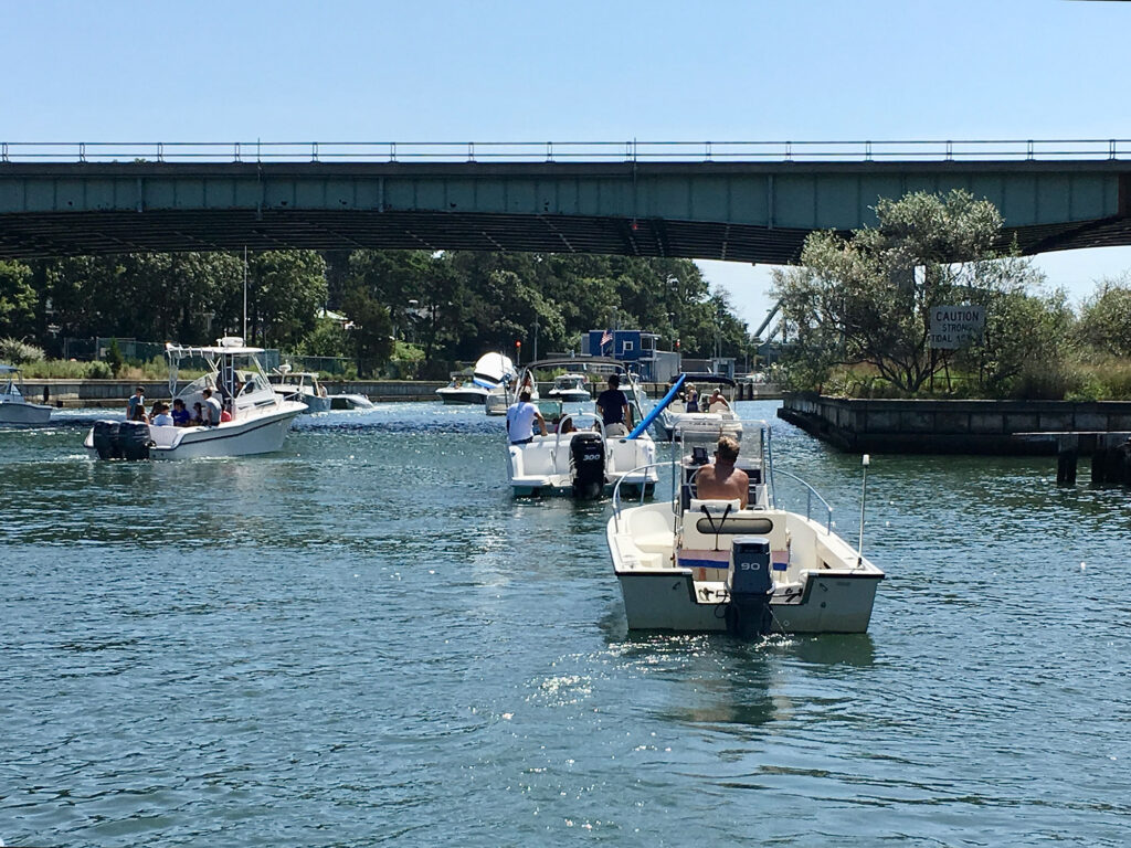Boats waiting for drawbridge
