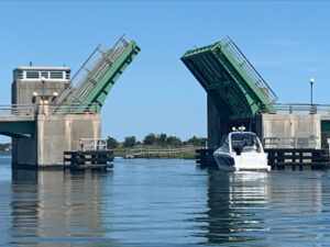 Boat transiting drawbridge