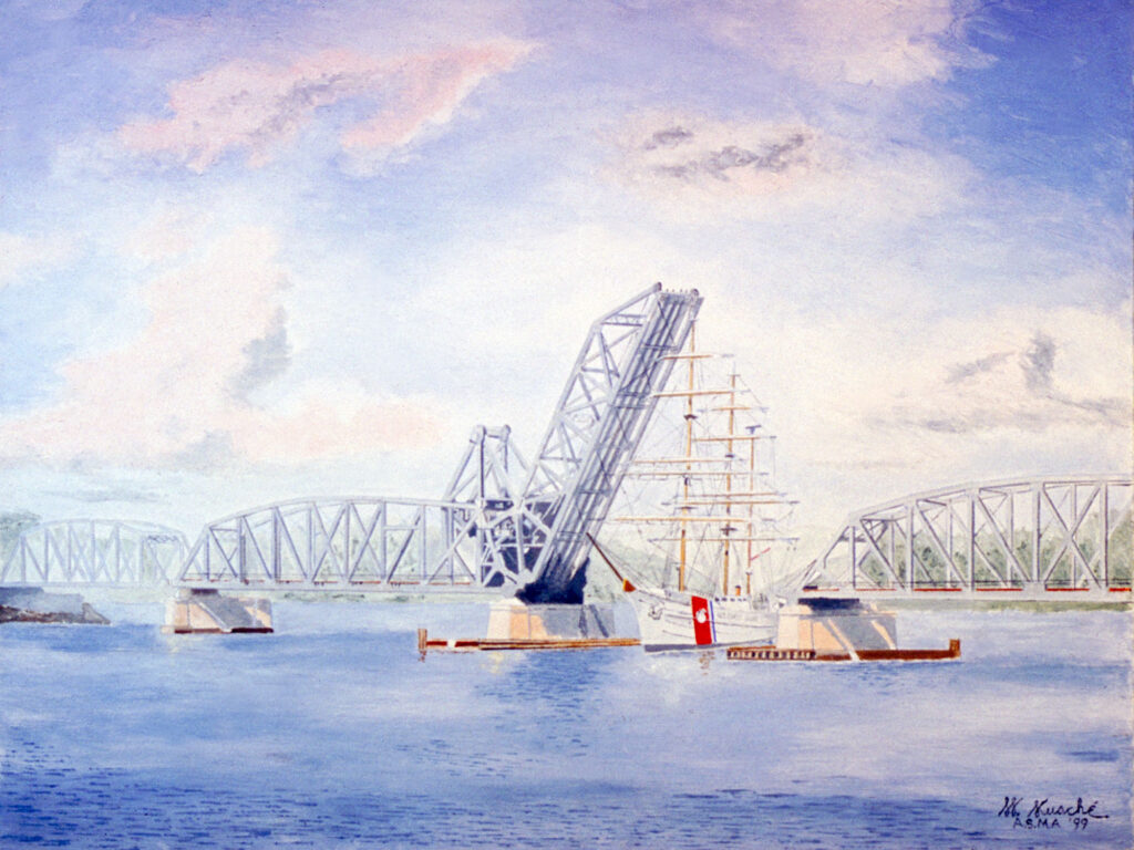 USCG boat under drawbridge