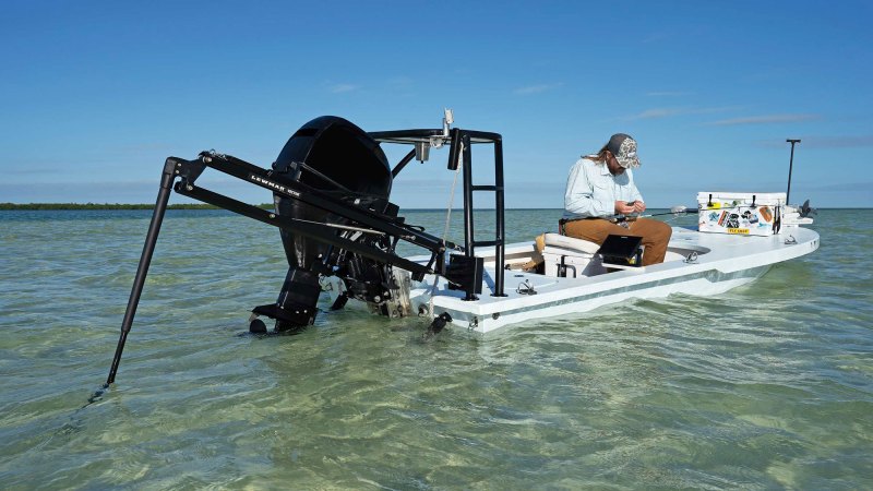 Shallow-water anchor on a flats boat