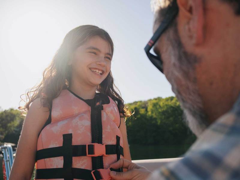 Dad and daughter life jacket